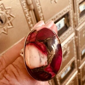 Red Dahlia Turquoise Sterling Silver Stone Ring